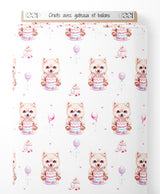 Tissu - Chiots avec gâteaux et ballons