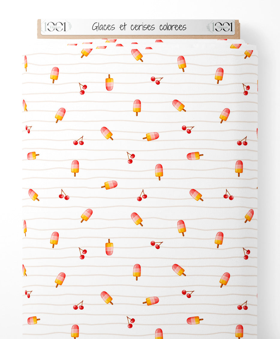 Tissu - Glaces et cerises colorées