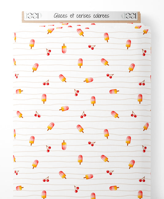 Tissu - Glaces et cerises colorées