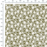 Tissu - Fleurs blanches sur kaki