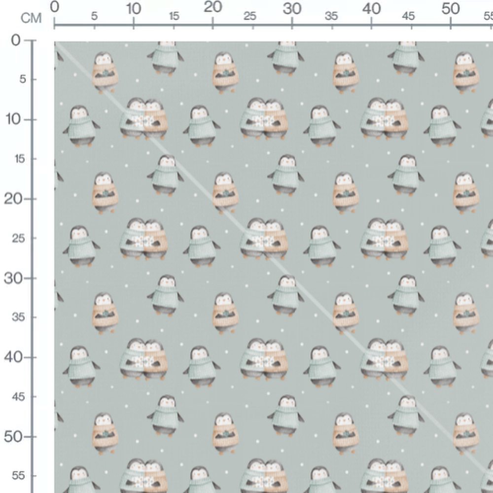 Tissu - Pingouins gris sur fond gris