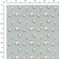 Tissu - Pingouins gris sur fond gris