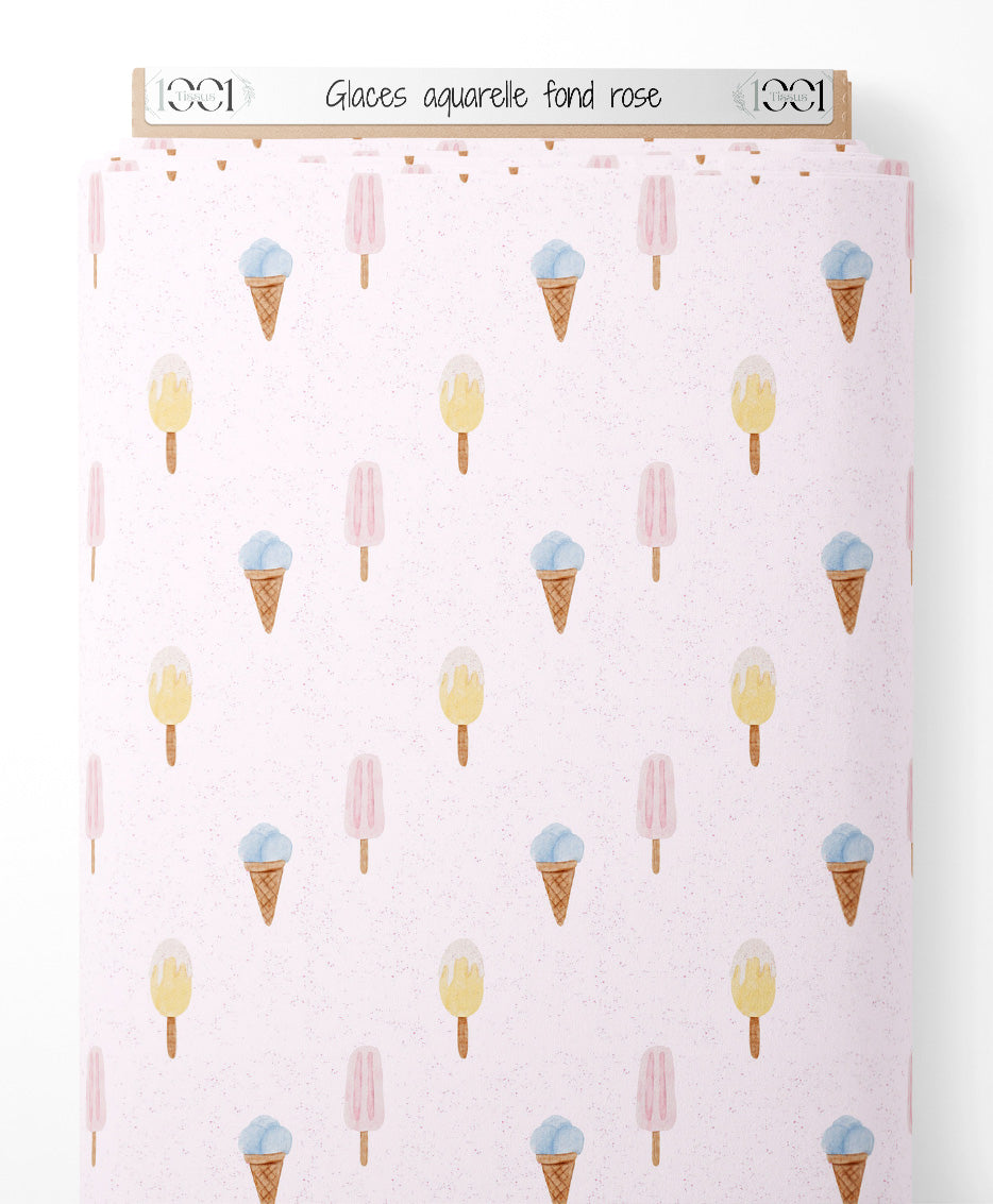 Tissu - Glaces aquarelle fond rose