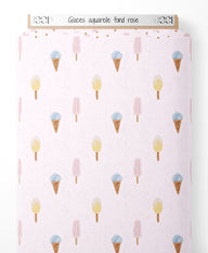 Tissu - Glaces aquarelle fond rose