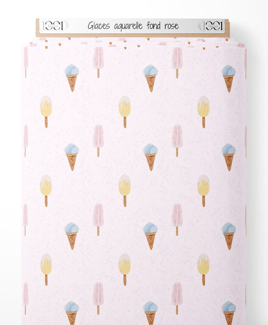 Tissu - Glaces aquarelle fond rose