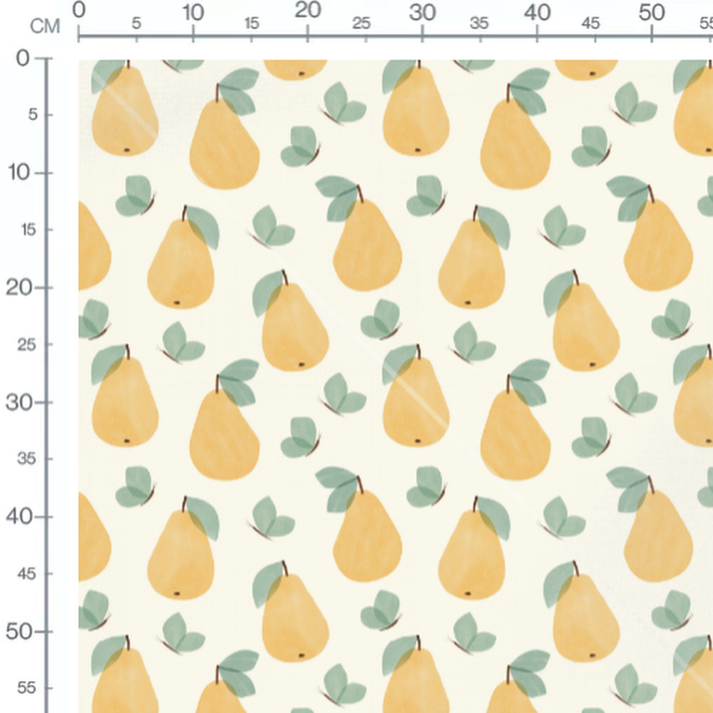 Tissu - Poires jaunes et papillons verts