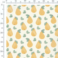 Tissu - Poires jaunes et papillons verts