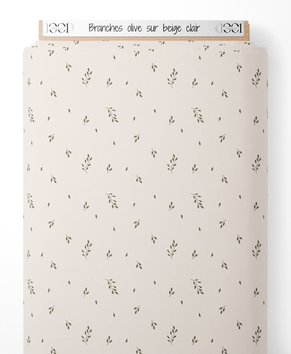 Tissu - Branches olive sur beige clair