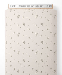 Tissu - Branches olive sur beige clair