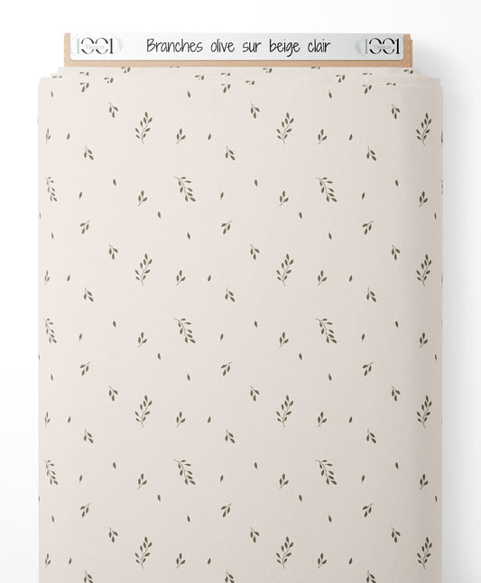 Tissu - Branches olive sur beige clair