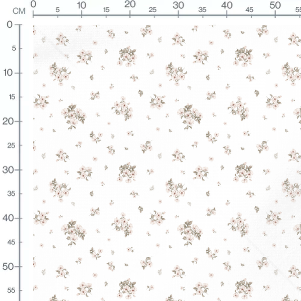 Tissu - Fleurs roses et vertes blanches