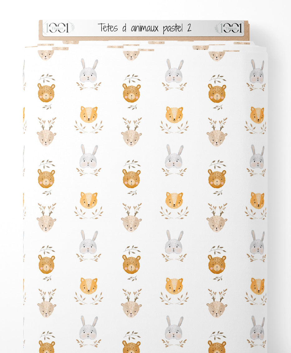 Tissu - Têtes d'animaux pastel 2