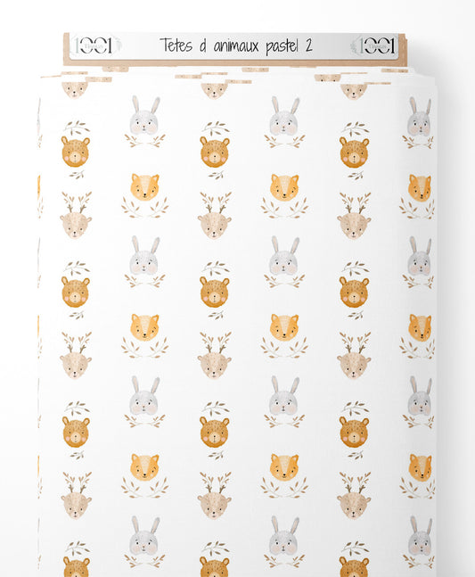 Tissu - Têtes d'animaux pastel 2