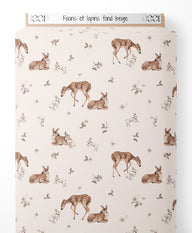 Tissu - Faons et lapins sur fond beige
