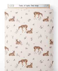 Tissu - Faons et lapins sur fond beige