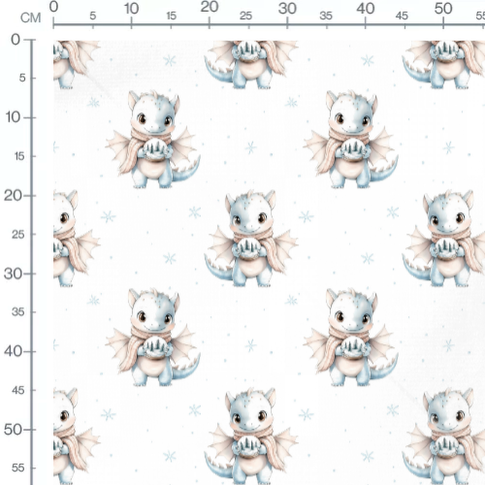 Tissu - dragon mignon hiver