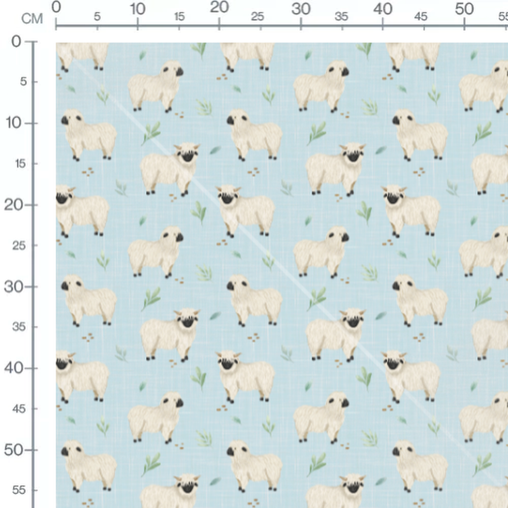 Tissu - Moutons noirs et feuilles vertes