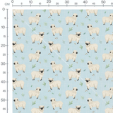 Tissu - Moutons noirs et feuilles vertes