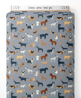 Tissu - Chiens variés sur fond gris