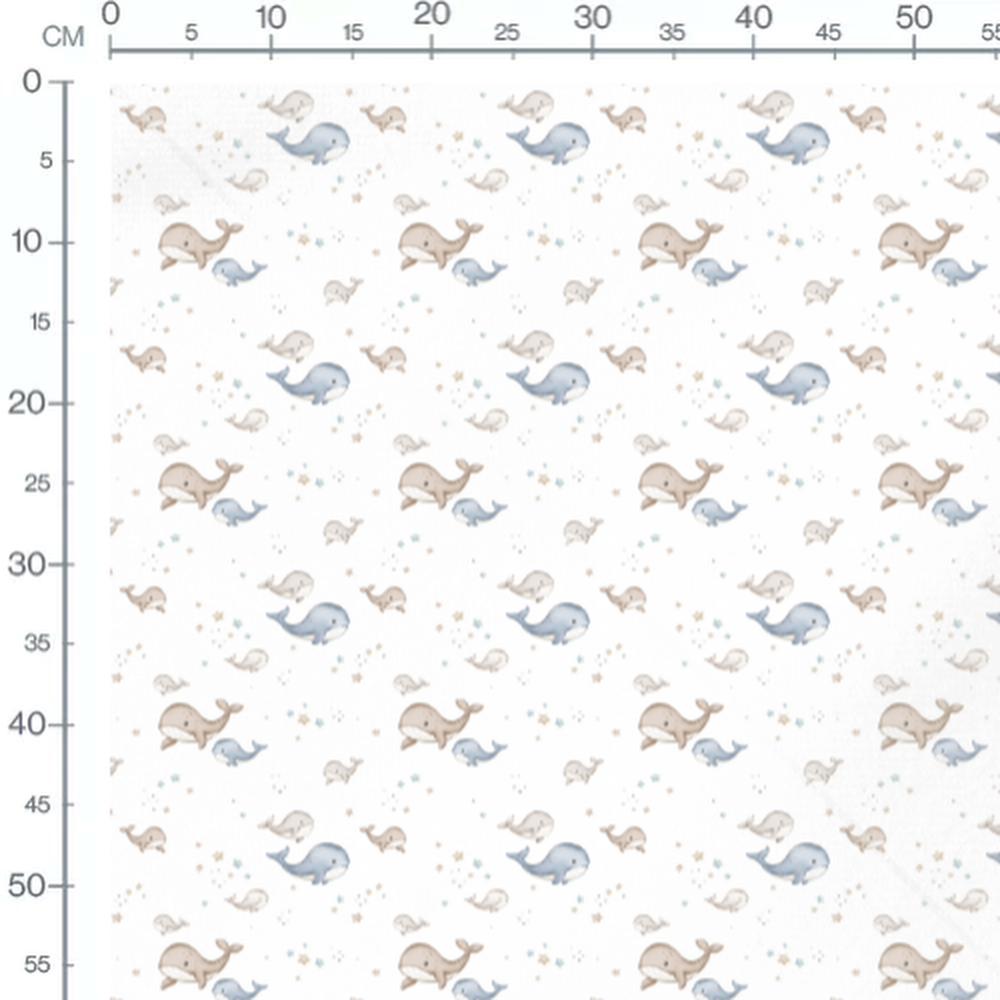 Tissu - Baleines bleues et étoiles pastel