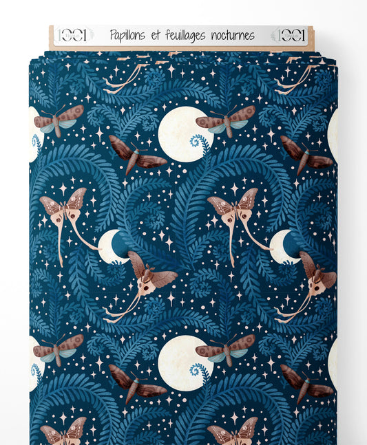 Tissu - Papillons et feuillages nocturnes