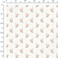 Tissu - Oursons beige et oiseaux marron