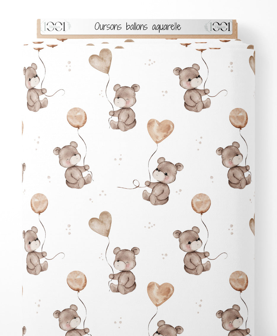 Tissu - Oursons ballons aquarelle