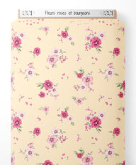 Tissu - Fleurs roses et bourgeons