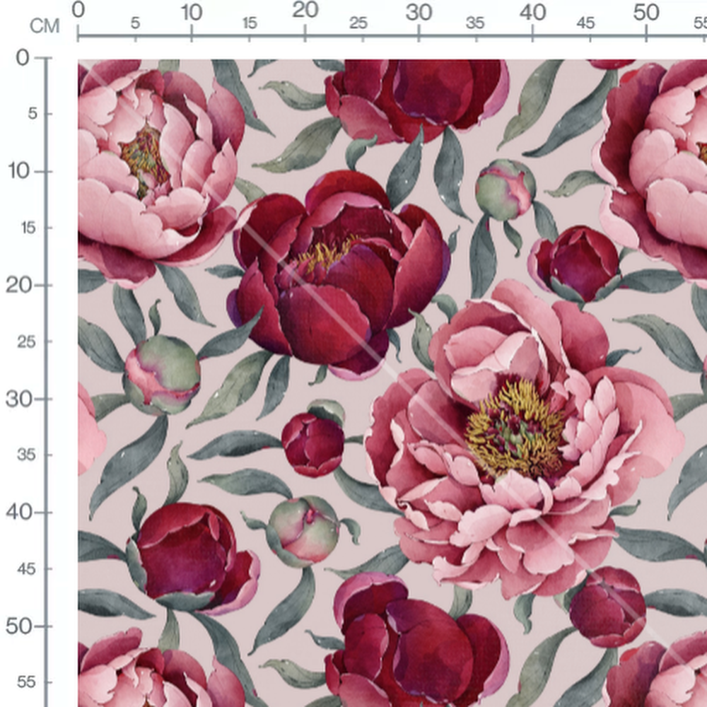 Tissu - Pivoines sur beige doux