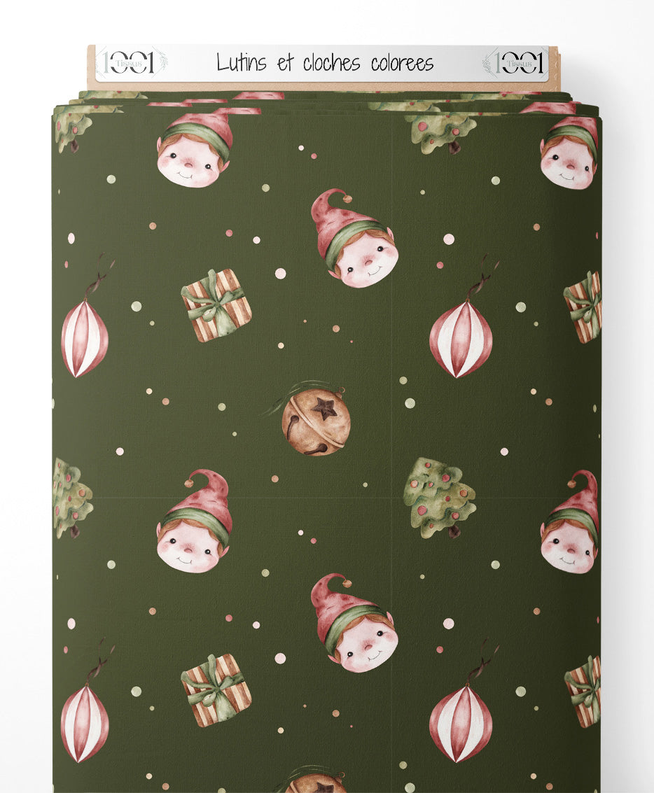Tissu - Lutins et cloches colorées