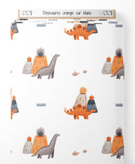 Tissu - Dinosaures orange sur blanc