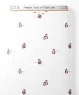 Tissu - Pingouins bruns et flocons gris
