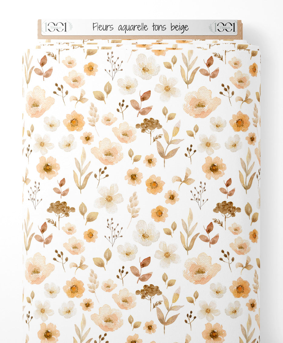 Tissu - Fleurs aquarelle tons beige