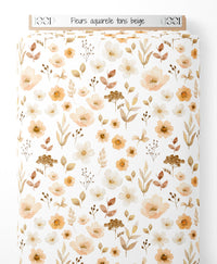 Tissu - Fleurs aquarelle tons beige