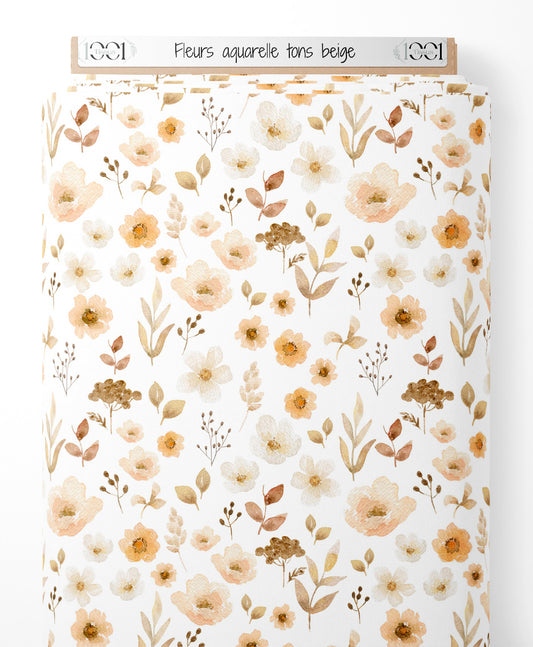 Tissu - Fleurs aquarelle tons beige