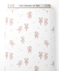Tissu - Souris danseuses sur blanc