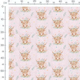 Tissu - Vaches fleuries sur fond rose