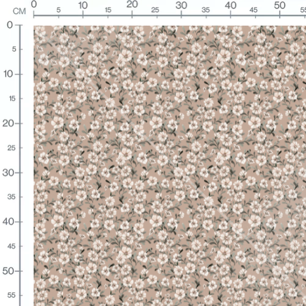 Tissu - Fleurs blanches avec branches