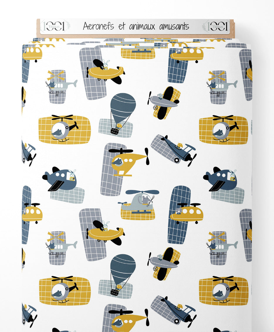 Tissu - Aéronefs et animaux amusants