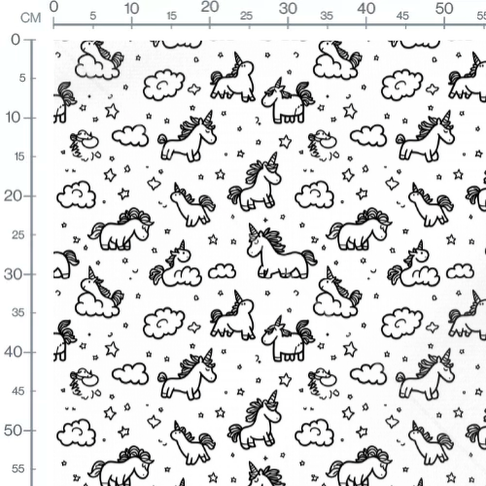 Tissu - Tissu Licorne Nuages Doodle