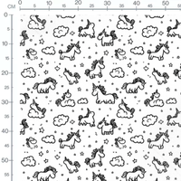 Tissu - Tissu Licorne Nuages Doodle