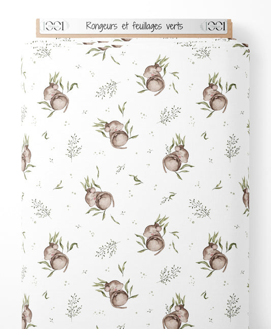 Tissu - Rongeurs et feuillages verts
