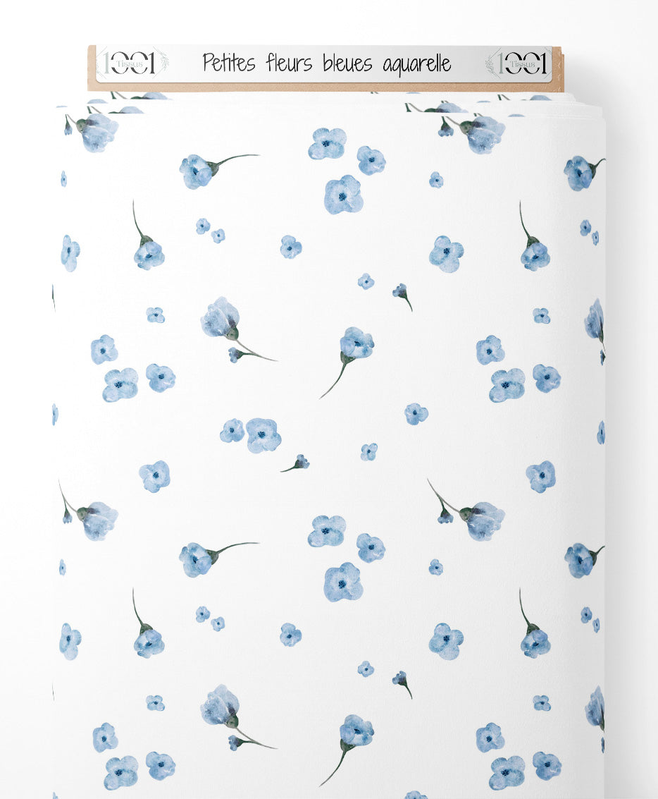 Tissu - Petites fleurs bleues aquarelle
