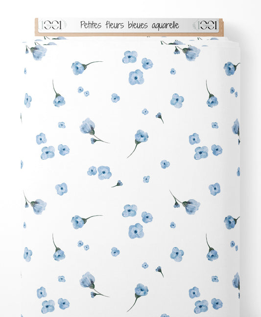 Tissu - Petites fleurs bleues aquarelle