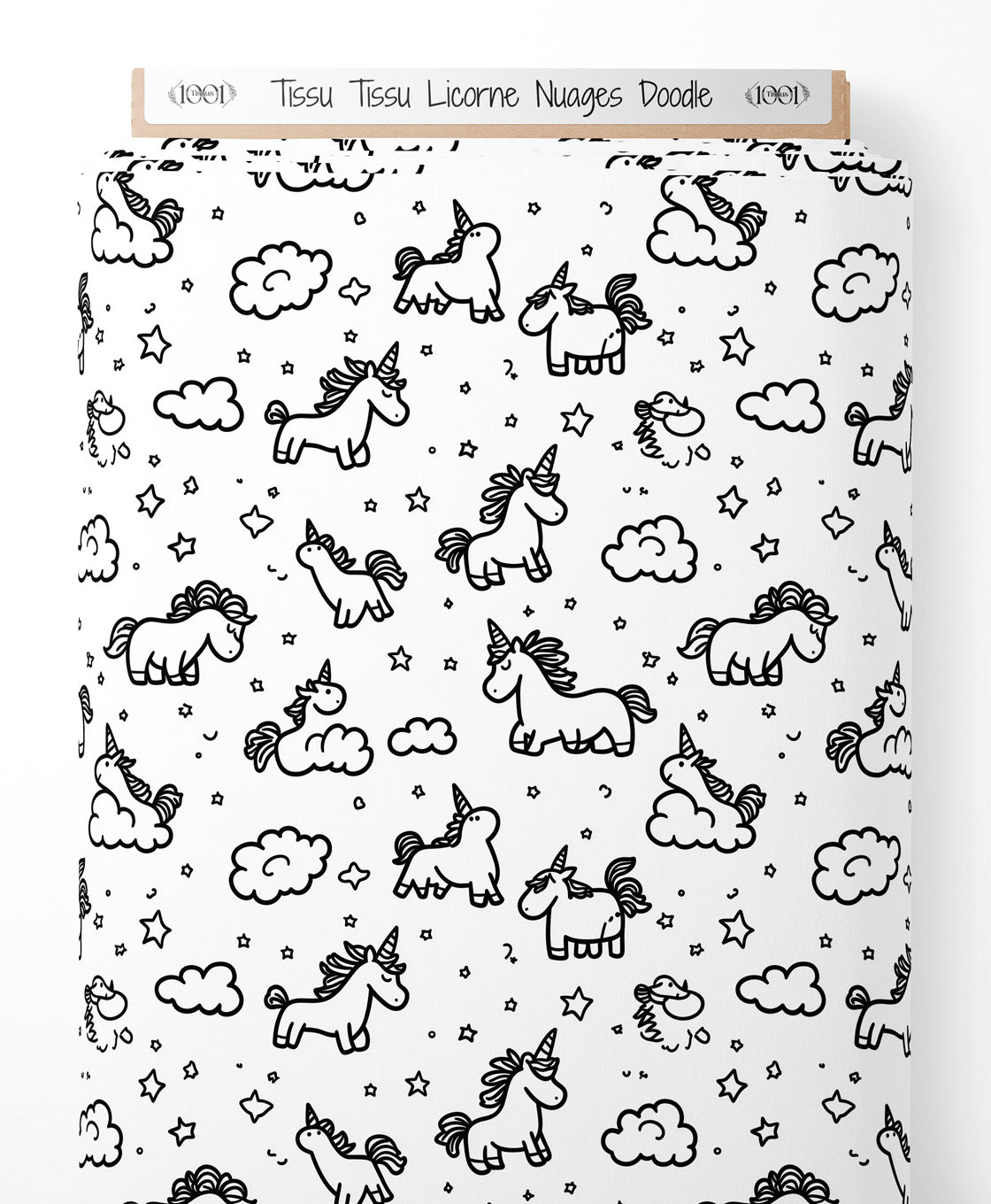 Tissu - Tissu Licorne Nuages Doodle