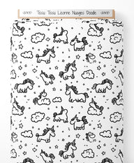 Tissu - Tissu Licorne Nuages Doodle