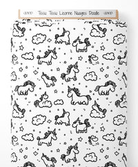 Tissu - Tissu Licorne Nuages Doodle