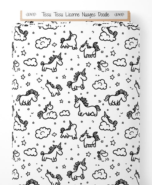 Tissu - Tissu Licorne Nuages Doodle