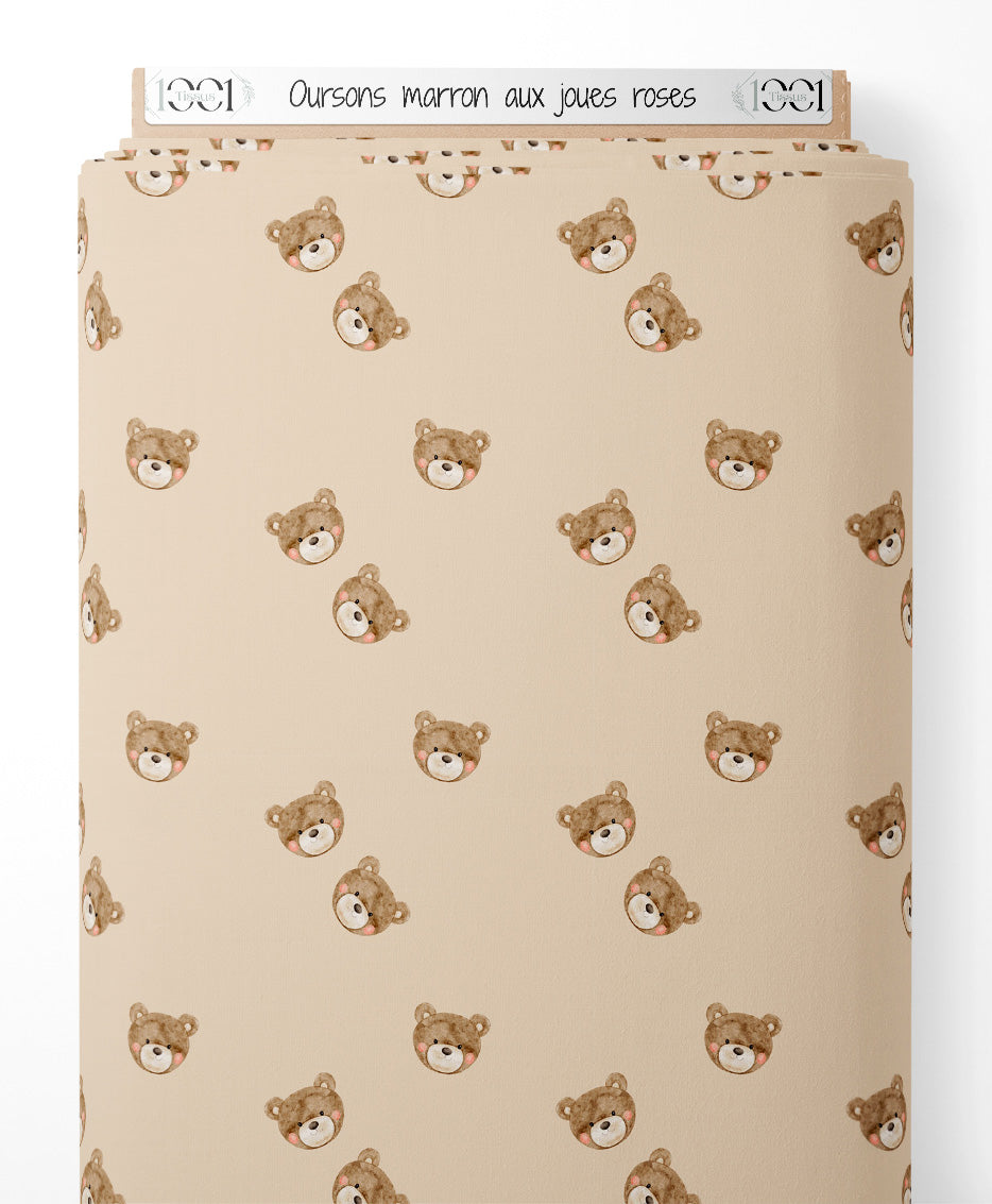 Tissu - Oursons marron aux joues roses