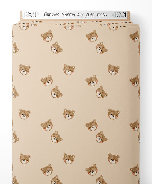 Tissu - Oursons marron aux joues roses